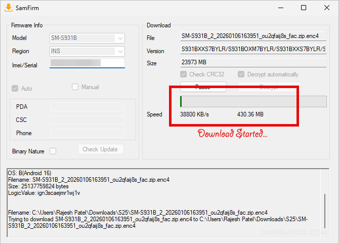 SamFirm Tool Download Started
