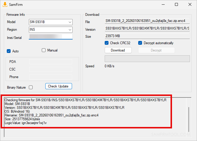 SamFirm Tool Firmware Details