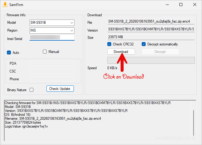 SamFirm Tool Start Download